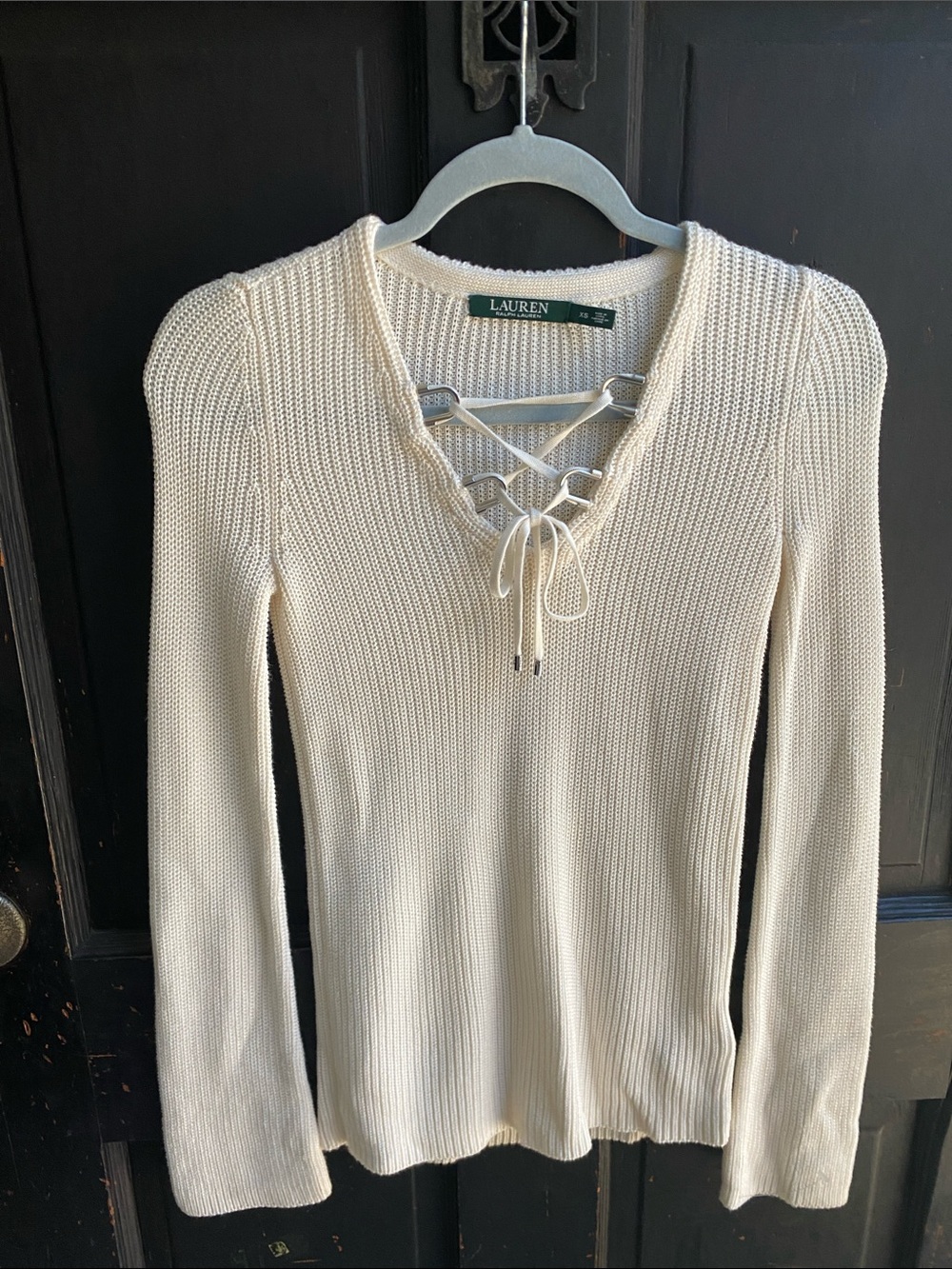 Ralph Lauren Cream Ribbed Fitted Knit Pullover